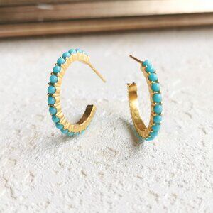 Julie Vos Juliet Turquoise Blue Gold Small Hoop Earrings